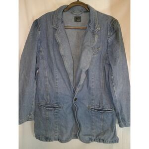 Vintage Lizwear Women's Denim Blazer Jacket Button Front Long Sleeve Size 8